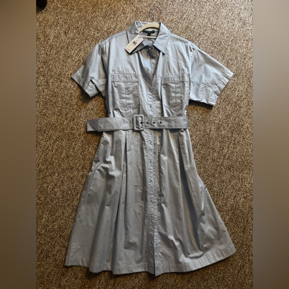 Guess Blue A-Line Midi Dress with Cuffed Sleeves - Picture 3 of 8